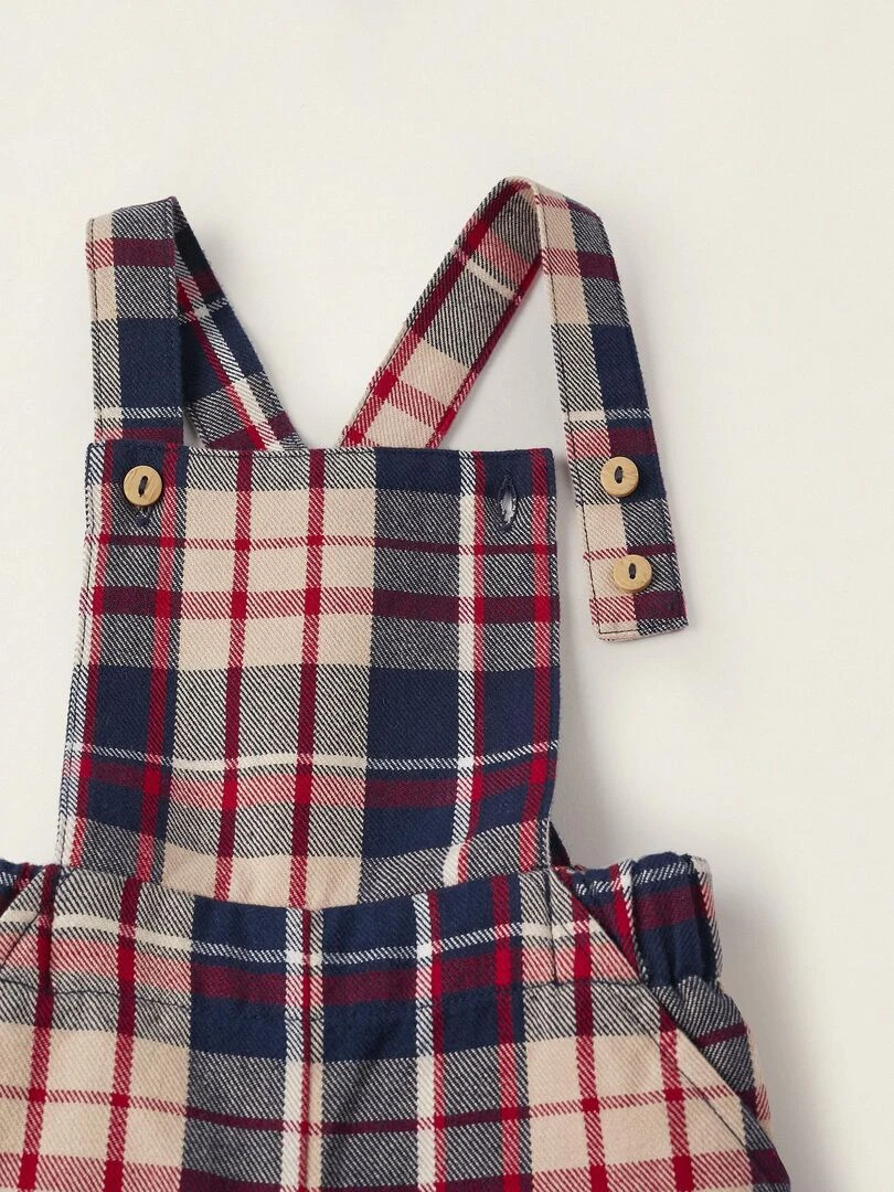 Body + Combinaison en coton à carreaux pour nouveau né 'B&S'   NOËL   Bleu foncé