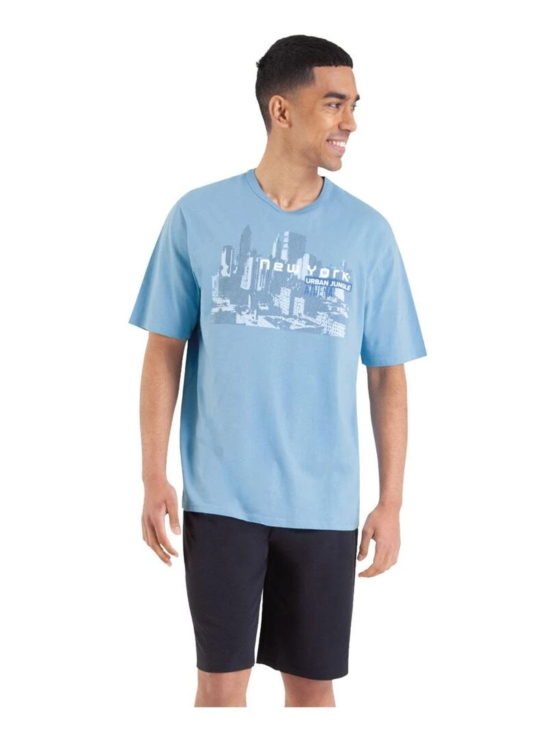 Pyjama court col rond homme Nightwear Bleu Noir