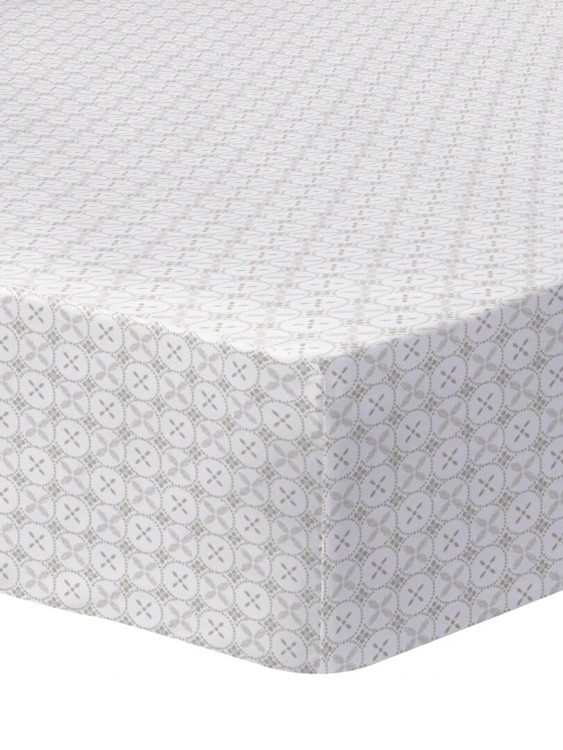 Drap housse imprimé 100% coton TENDANCE CERAMIQUE Beige argile