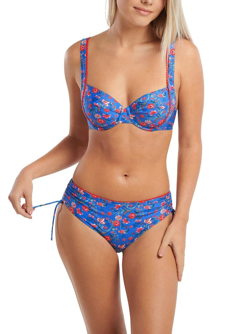 Bas maillot slip de bain taille haute côtés froncés Java   Bleu