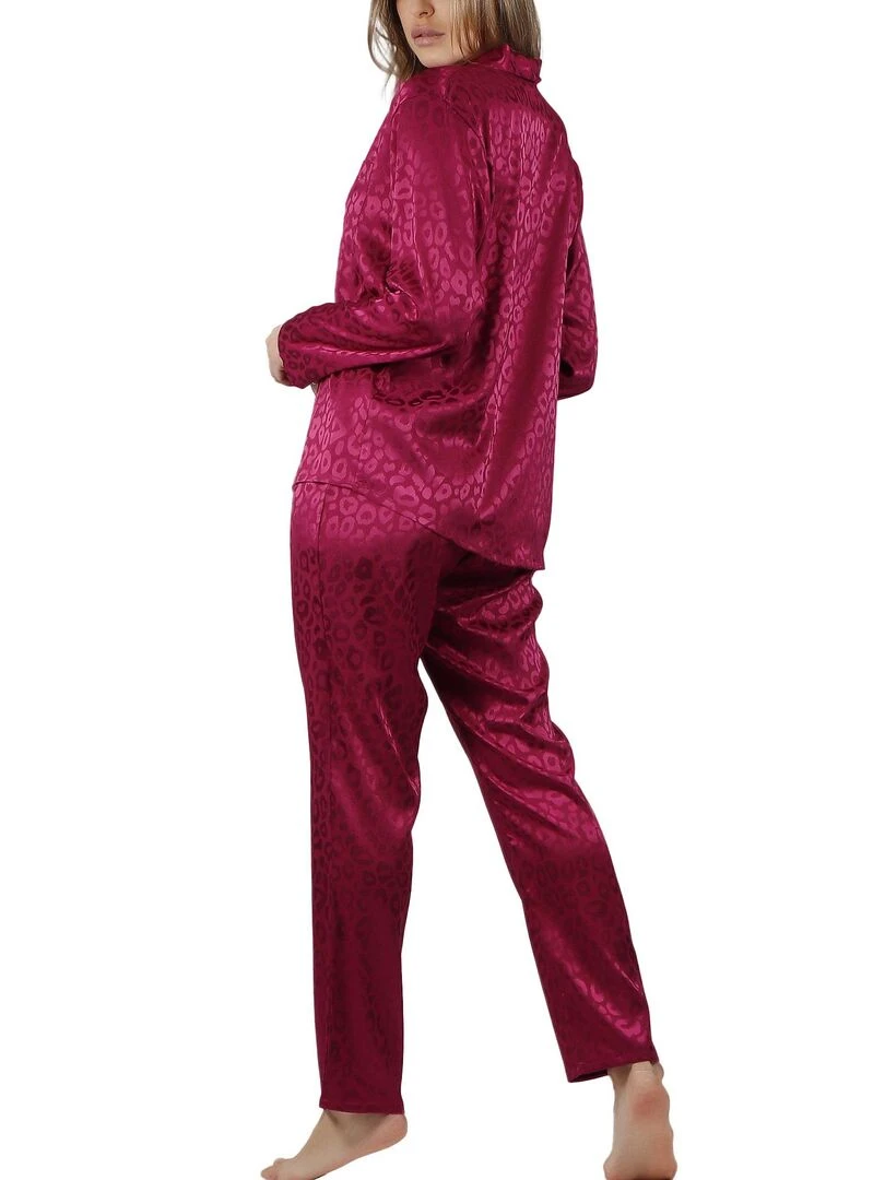 Pyjama pantalon chemise Satin Leopard Bordeaux