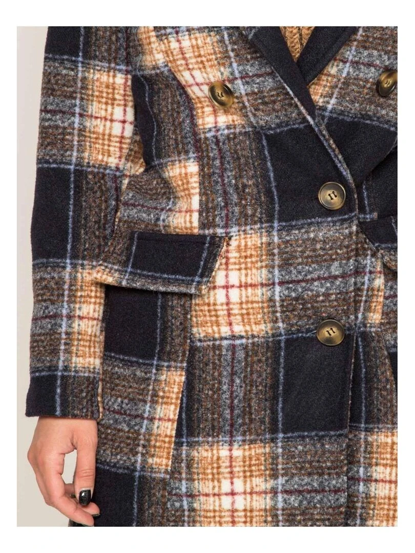 Manteau court carreaux URANI   Bleu marine