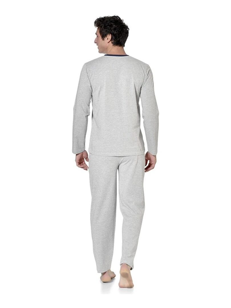 Ensemble pyjama long homme t shirt col tunisien Serge Blanco   Gris