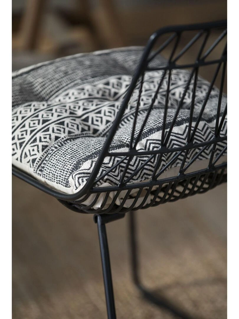 Galette de chaise en coton imprimée AFRICA 'Deko&co'   Blanc Gris Noir