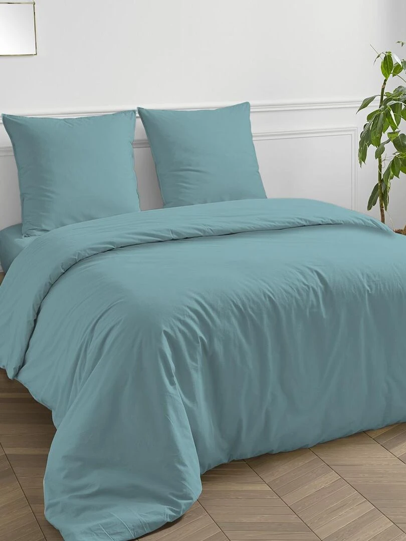 Future Home Taie d'oreiller en coton 57 fils unie bleu turquoise Bleu