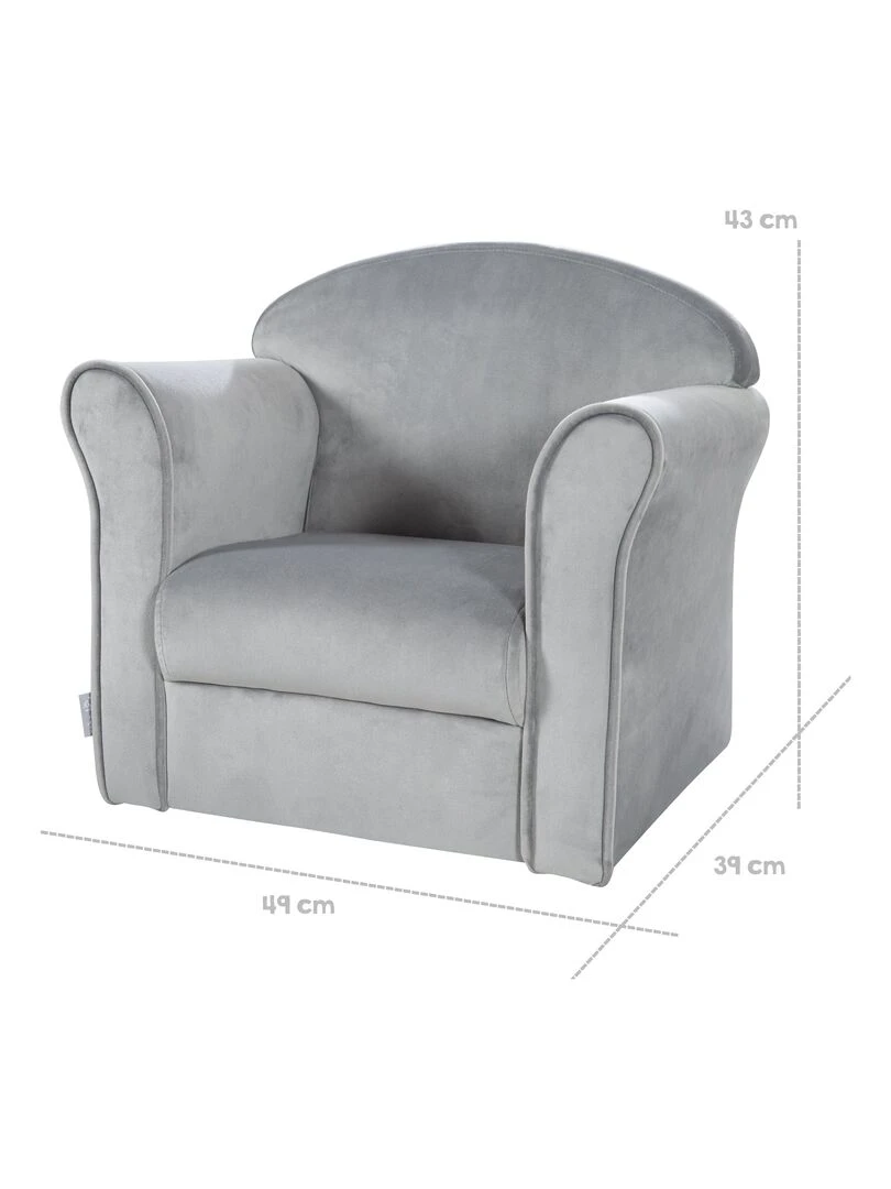 ROBA Fauteuil Club en Velours "Lil Sofa"   Chaise Rembourrée avec Accoudoirs Confortable   Gris   Gris