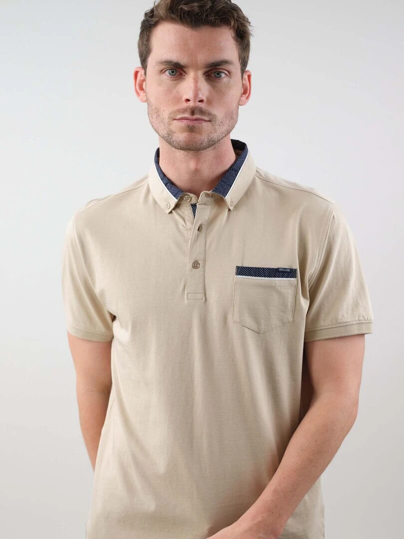 Polo uni pour homme 'Deeluxe' Beige gris
