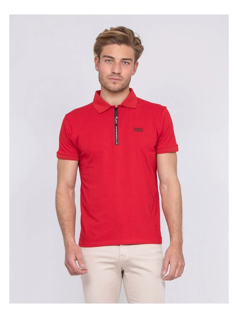 Polo stretch zip PAXTON Rouge