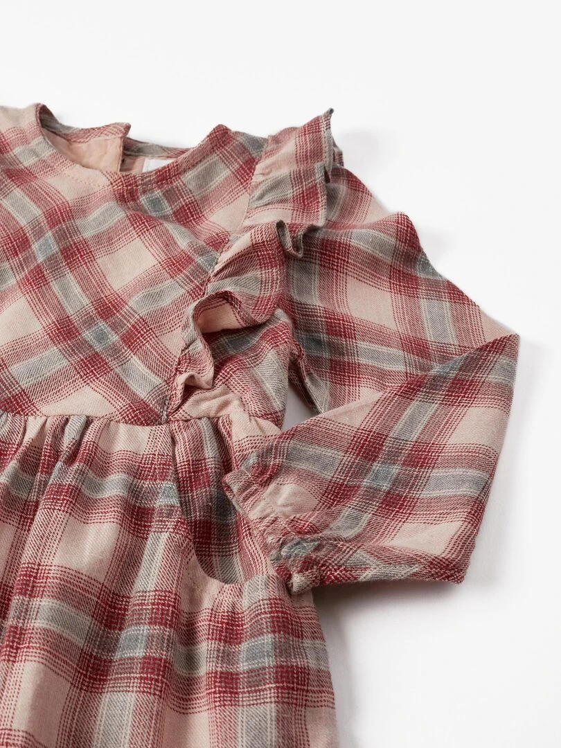 Robe à carreaux pour fille manches longues  LITERATURE CLUB   Rose clair