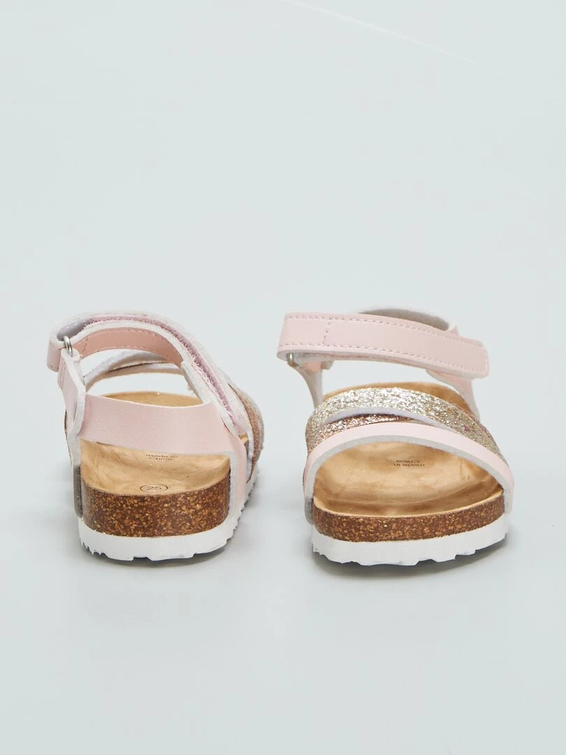Sandales pailletées à scratchs   Rose