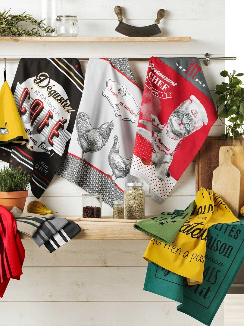 Torchon coton tissé Collection Gastronomie   Bleu