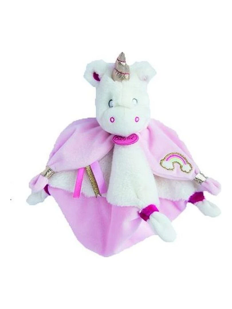 doudou Babynat Licorne Blanc Arc en Ciel Corne or BN0322 Les Licornes Plat Blanc