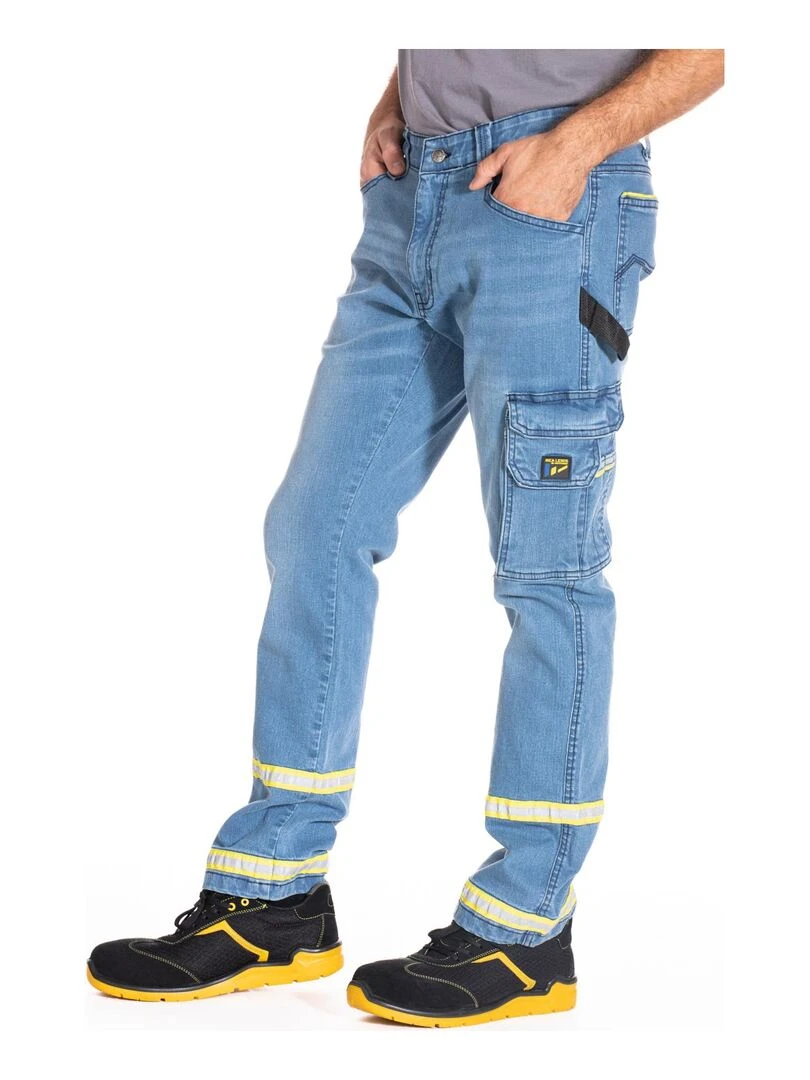 Jeans de travail avec bandes réfléchissantes denim stretch CLARO 'Rica Lewis' Bleu