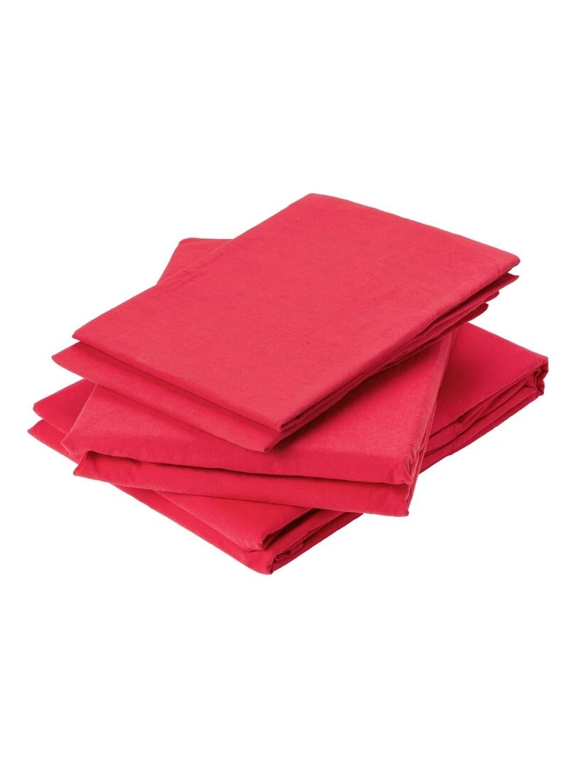 Drap Plat en Coton Lavé Rouge