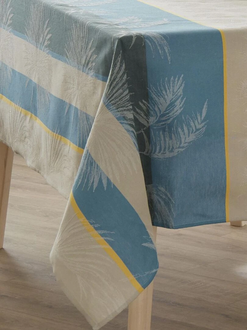 Nappe carrée tropicale à jacquard enduit Bleu azur