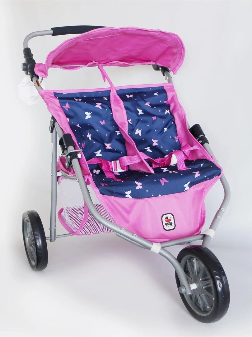 Poussette Jogger 3 roues pour poupées jumelles Papillons N/A