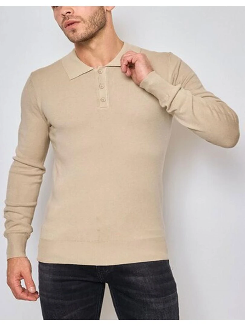 Pull col polo Kebello Beige