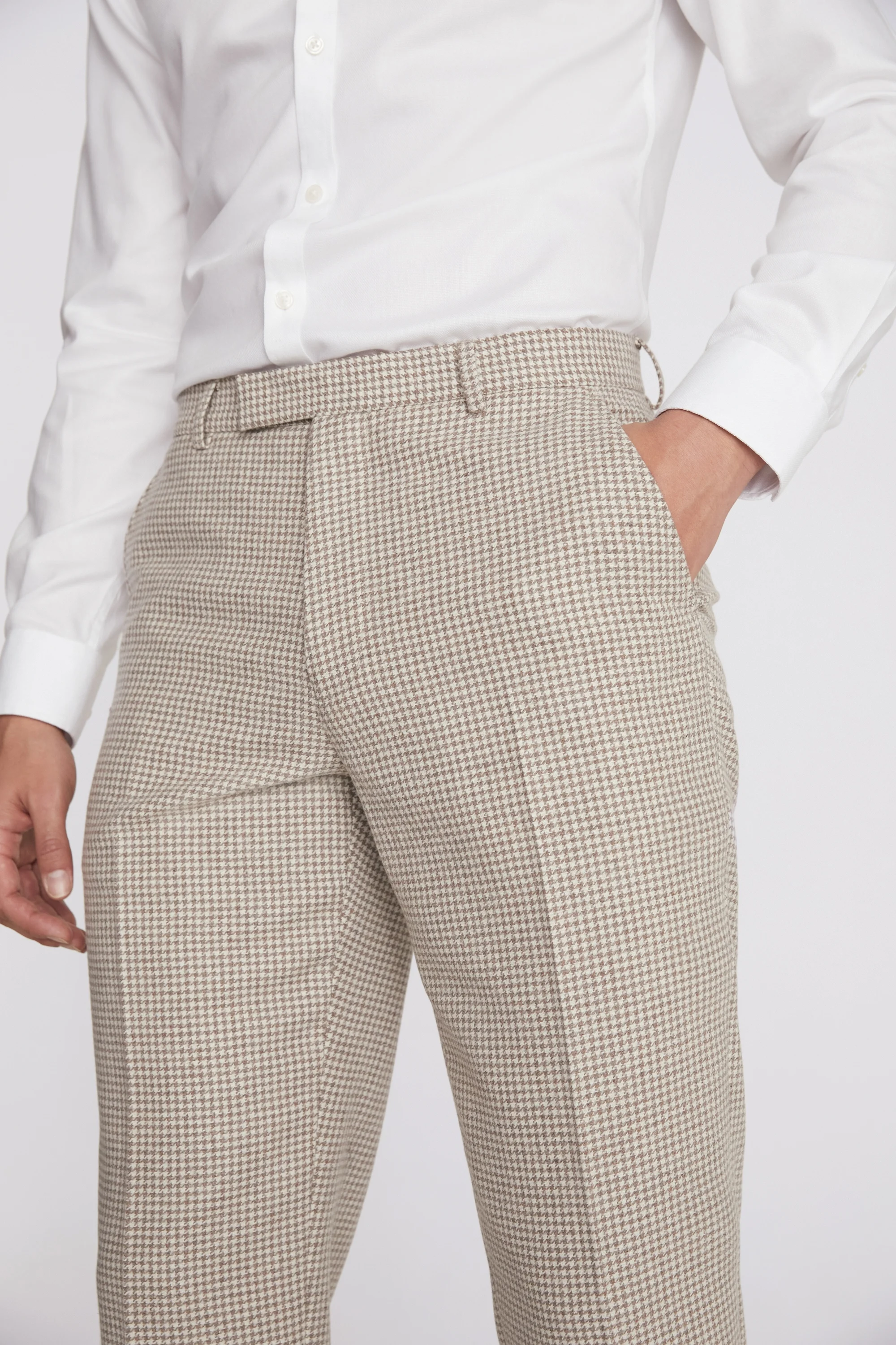 Regular Fit Taupe Houndstooth Trousers    Buy Online at Moss