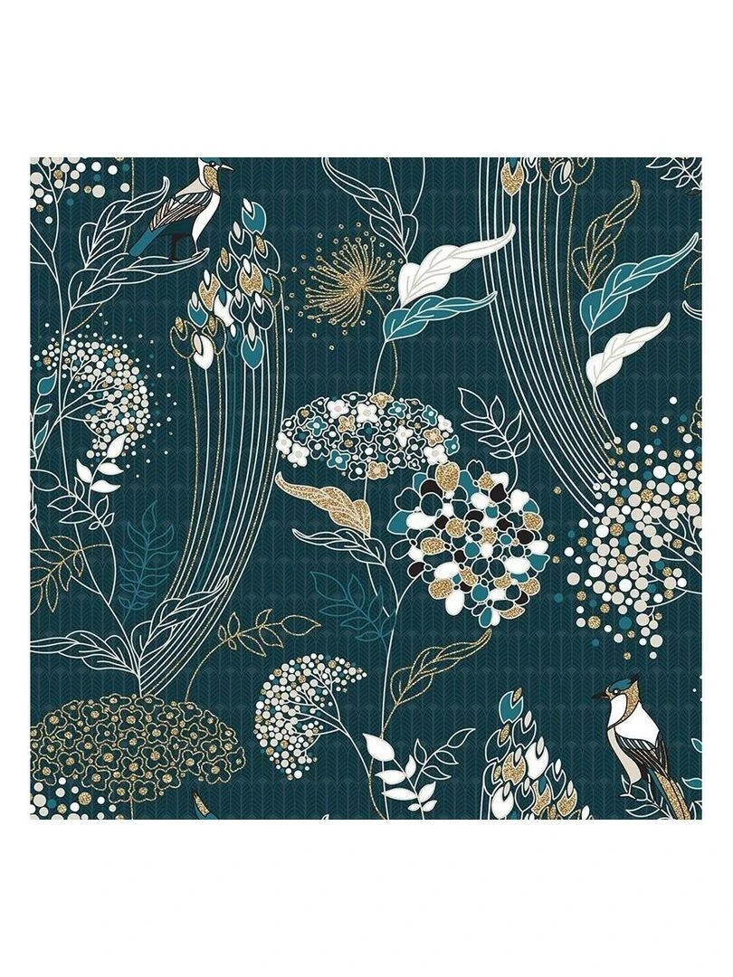 Housse de couette 240x220 Art Paon + 2 taies 100% coton 57 fils   Bleu