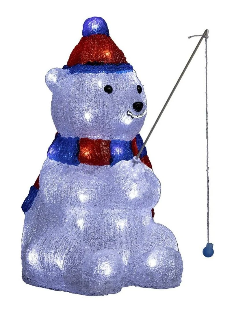 Décoration lumineuse LED extérieur Ours pêcheur H39 cm Blanc