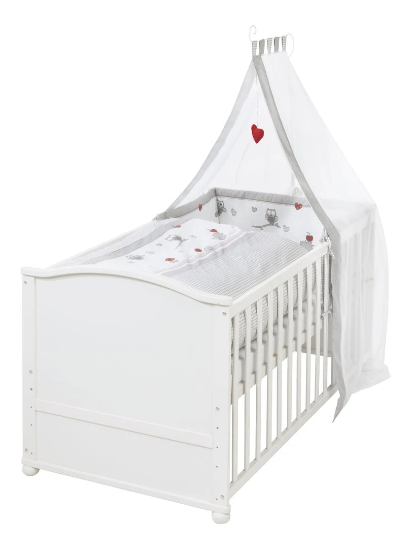 ROBA Lit bébé évolutif complet "Adam et Eule" 70x140 + Équipement Complet Blanc