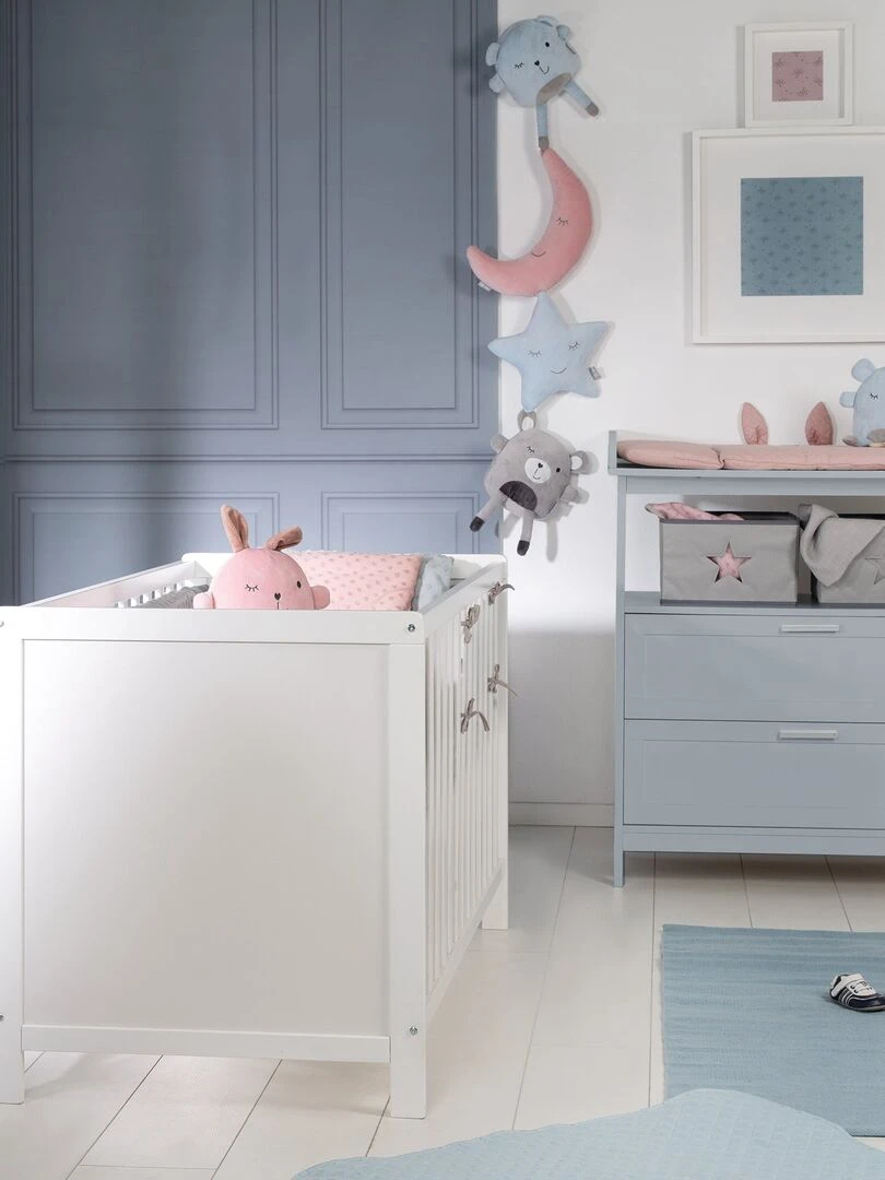 ROBA Commode à langer "Hamburg" à 2 Tiroirs + 2 boîtes de rangement – blanc   Gris