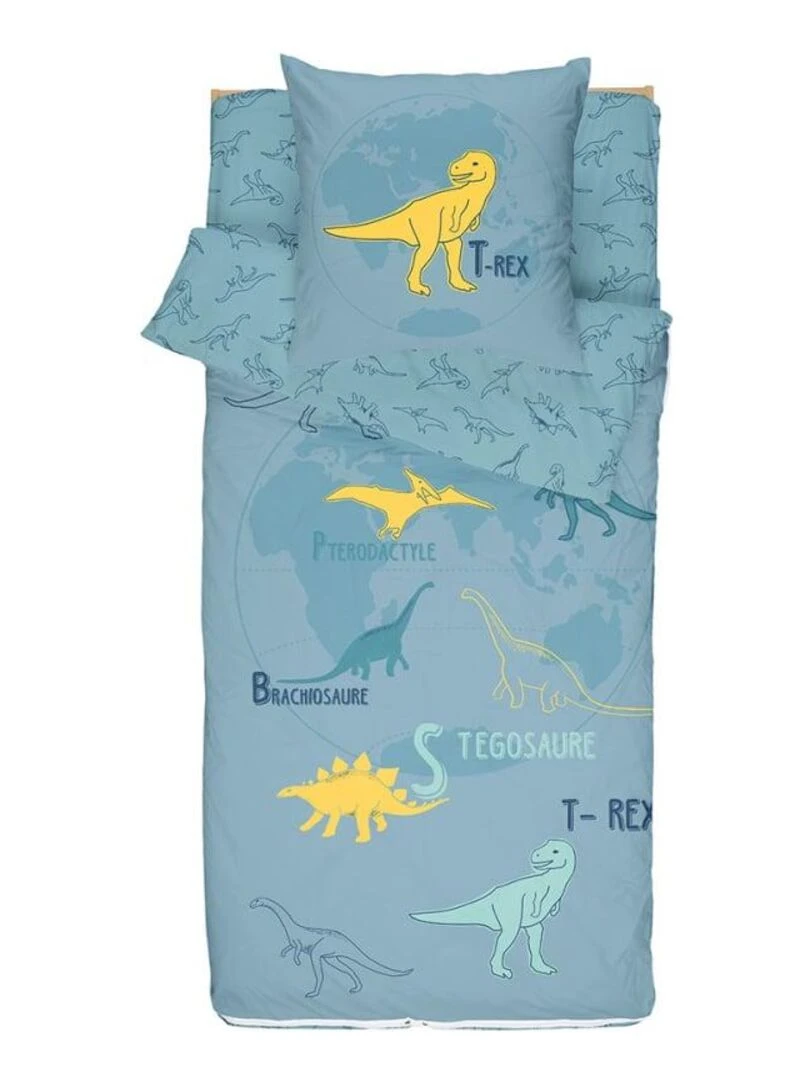 Bleu Câlin   Caradou® T rex Sans Couette 90x190cm Parure Enfant Dinosaure   Bleu Jaune