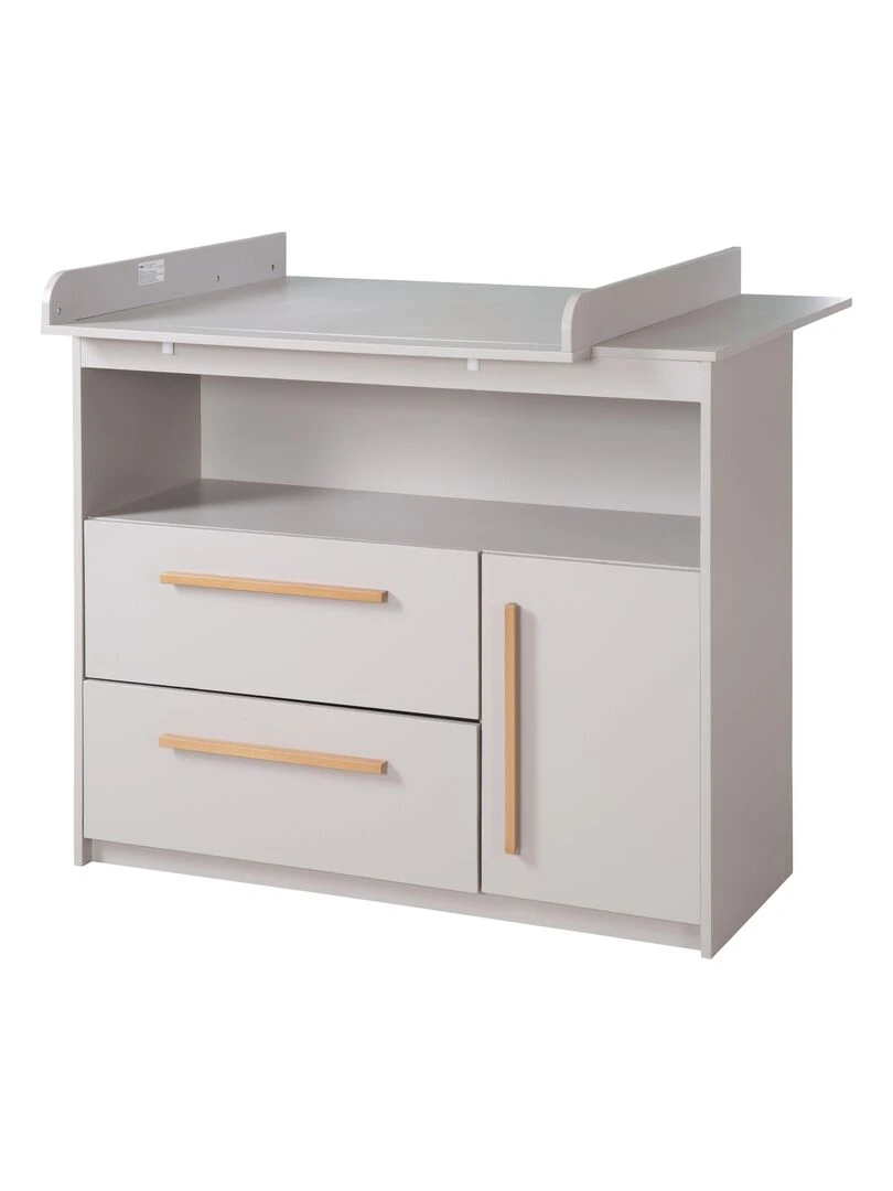 Commode à Langer Lea Plan Amovible Poignées en Bois Massif Gris Clair Gris