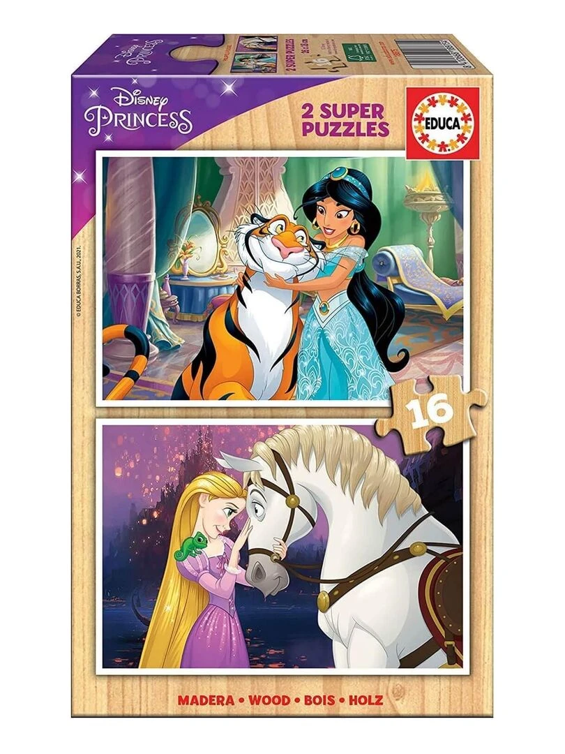 Puzzles en bois 2 x 16 pièces Disney Classics : Jasmine et Raiponce N/A