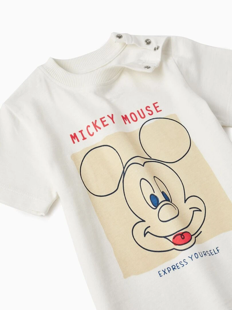 T shirt en coton pour bébé garçon 'Mickey Mouse' manches courtes MICKEY   Blanc
