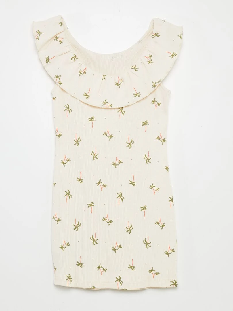 Robe en maille côtelée à col bardot Blanc