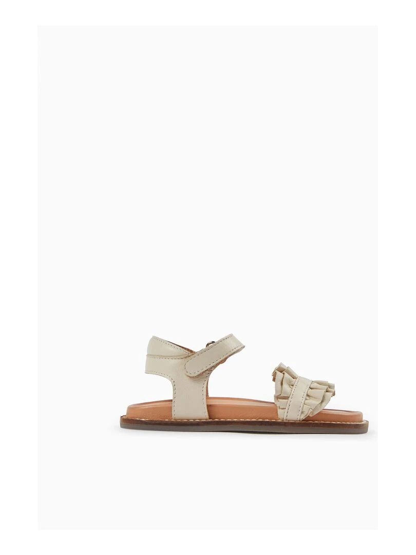 Sandales en Cuir avec Volants Bébé Fille ISLAND CLUB Blanc