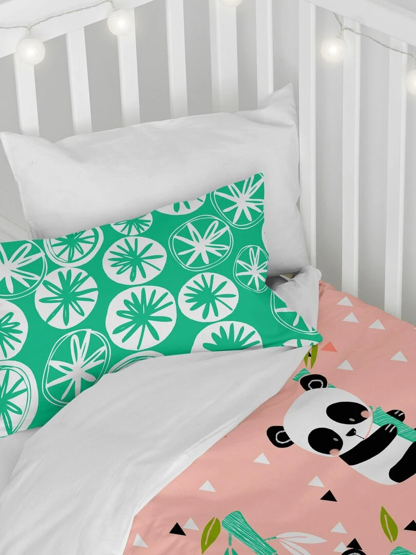 Parure housse de couette 2 pièces Panda garden "Happyfriday" Rose
