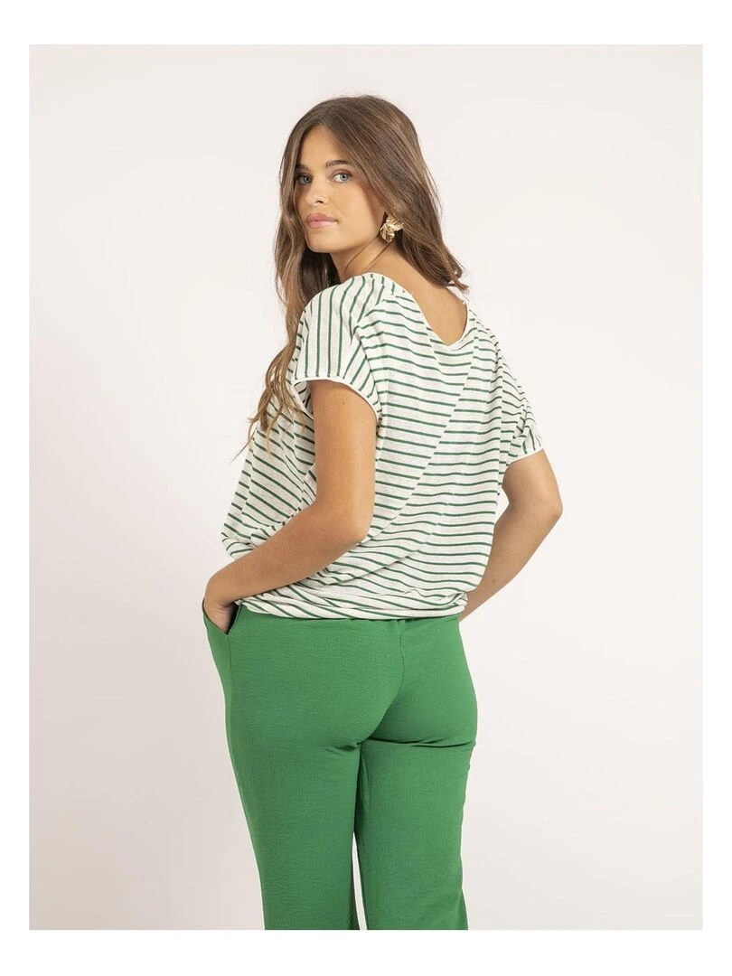 T shirt col V rayures FERKUS Vert