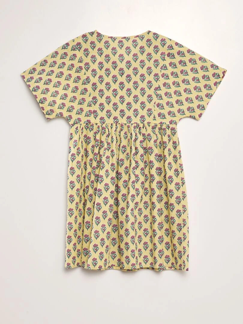 Robe imprimée en coton et lin Jaune