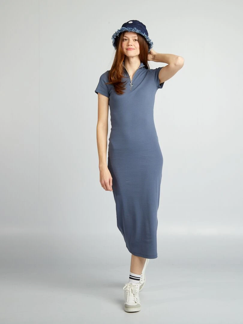 Robe midi en maille côtelée   Bleu