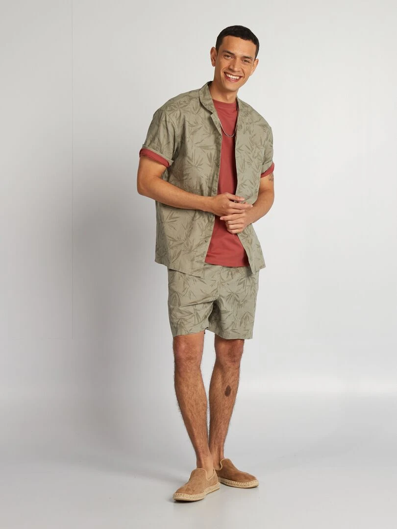 Chemisier en lin mélangé   Kaki