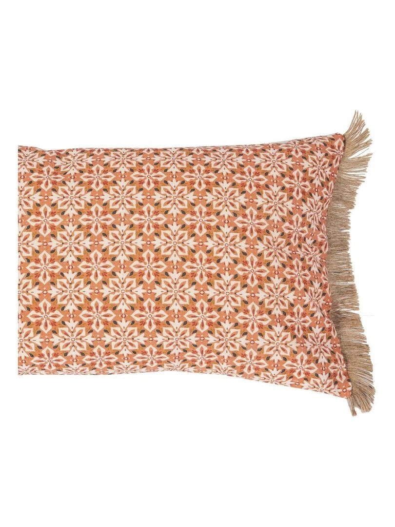 Coussin en coton imprimé avec pompons AFRICA 'Deko&co'   Blanc Noir Gris