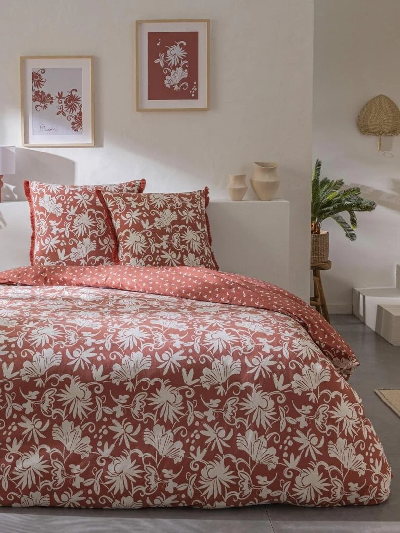 Future Home Parure de lit 2 personnes en coton 57 fils imprimé terracotta Rouge