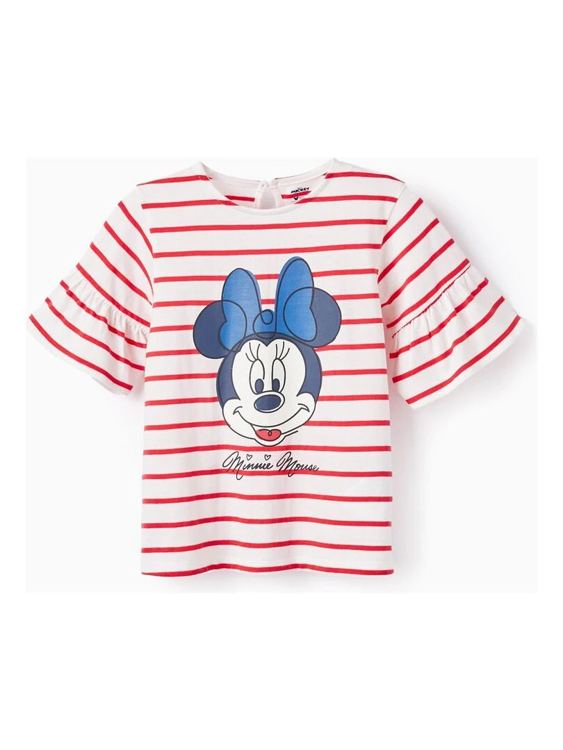 T Shirt à Rayures pour Fille 'Minnie Mouse' manches courtes Rouge