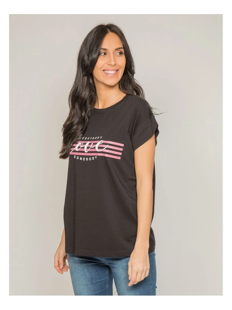 T shirt col rond message FODY Noir