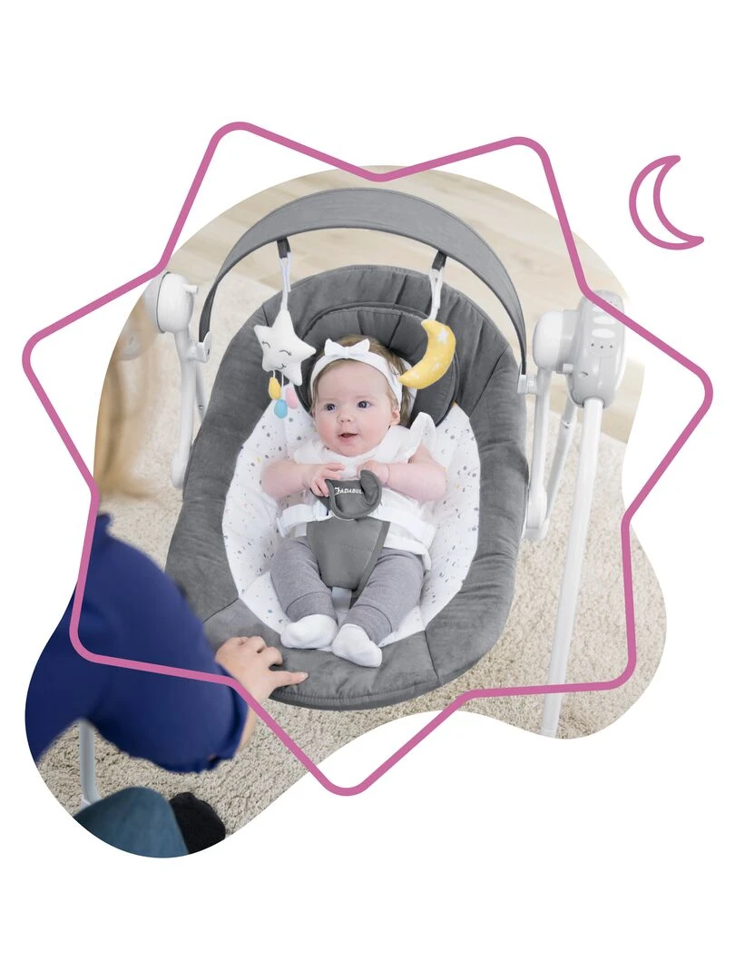 Badabulle Balancelle Electrique Bébé Moonlight Arche de jeux inclus Berceuses Garantie à vie gris anthracite