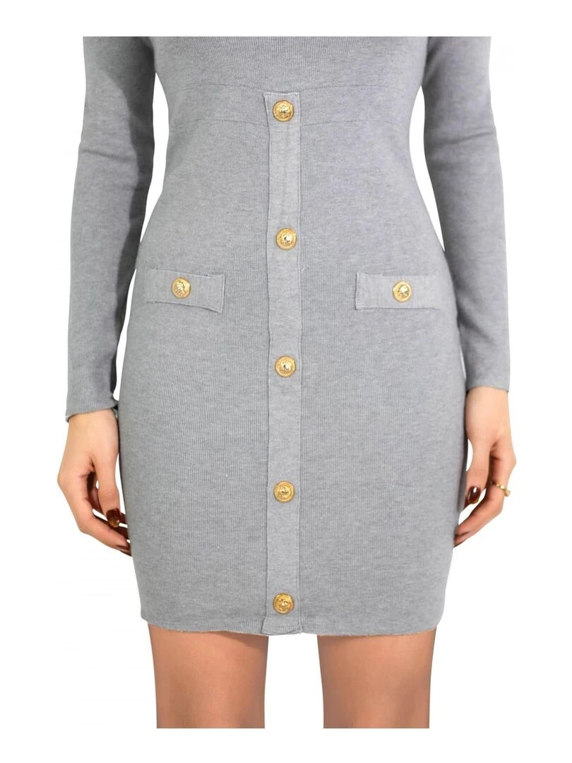 Robe Pull bouton doré Kebello   Gris