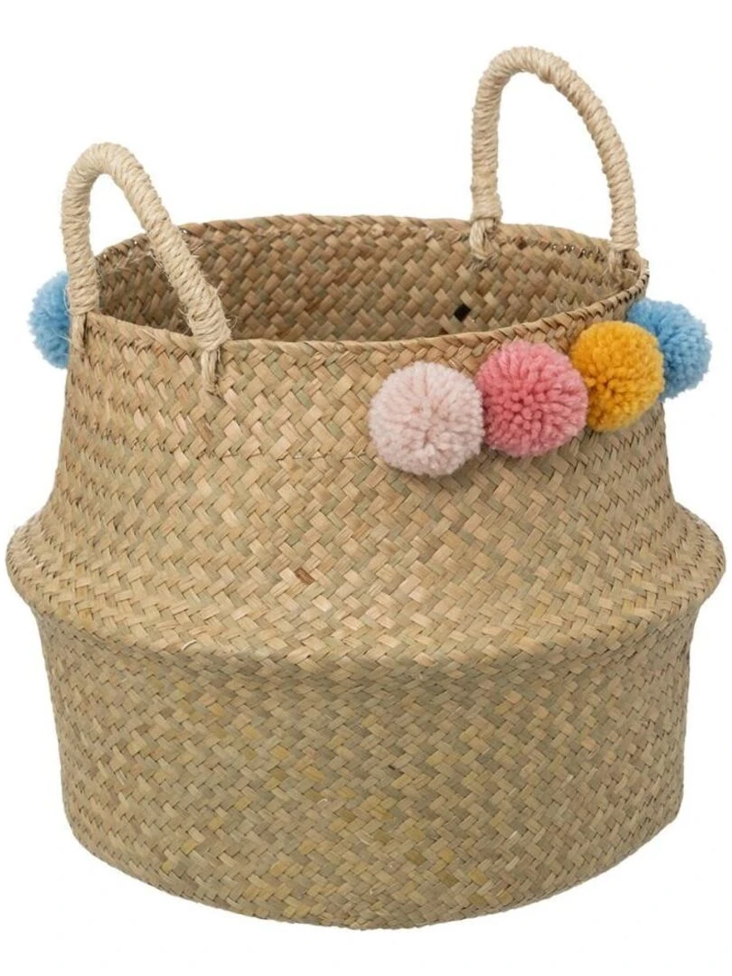 Panier pliable en roseau avec pompons D33 Beige
