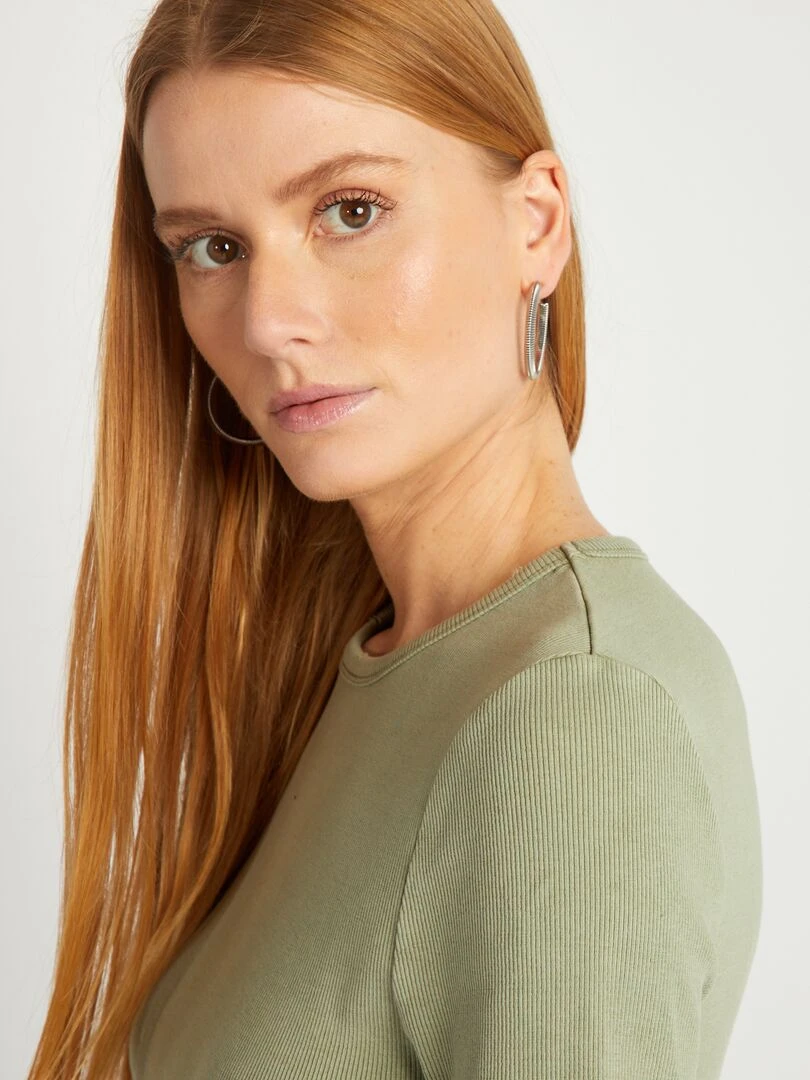 T shirt côtelé   Kaki