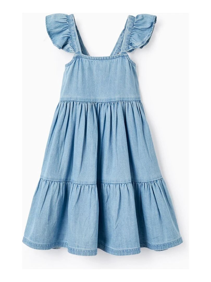 Robe en jean en coton pour fille manches courtes Bleu clair