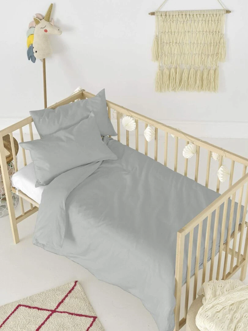 Parure housse de couette 2 pièces Basic Lit Bébé "Happyfriday" Gris