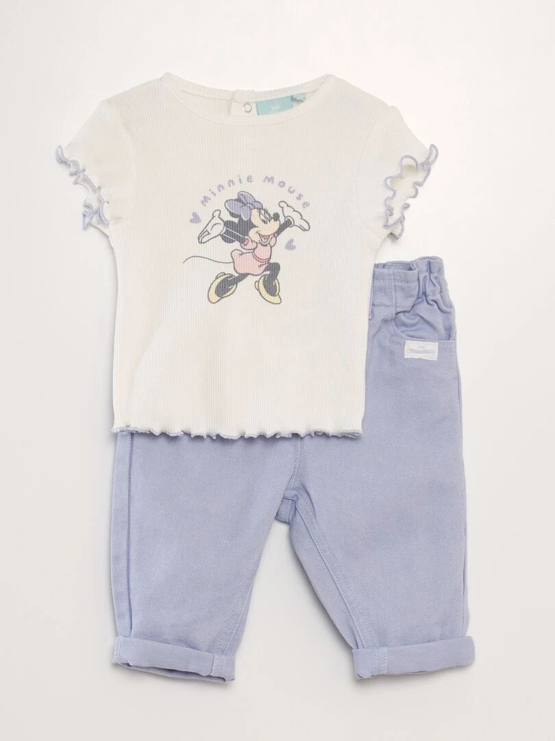 Pantalon denim paper bag Blanc/violet