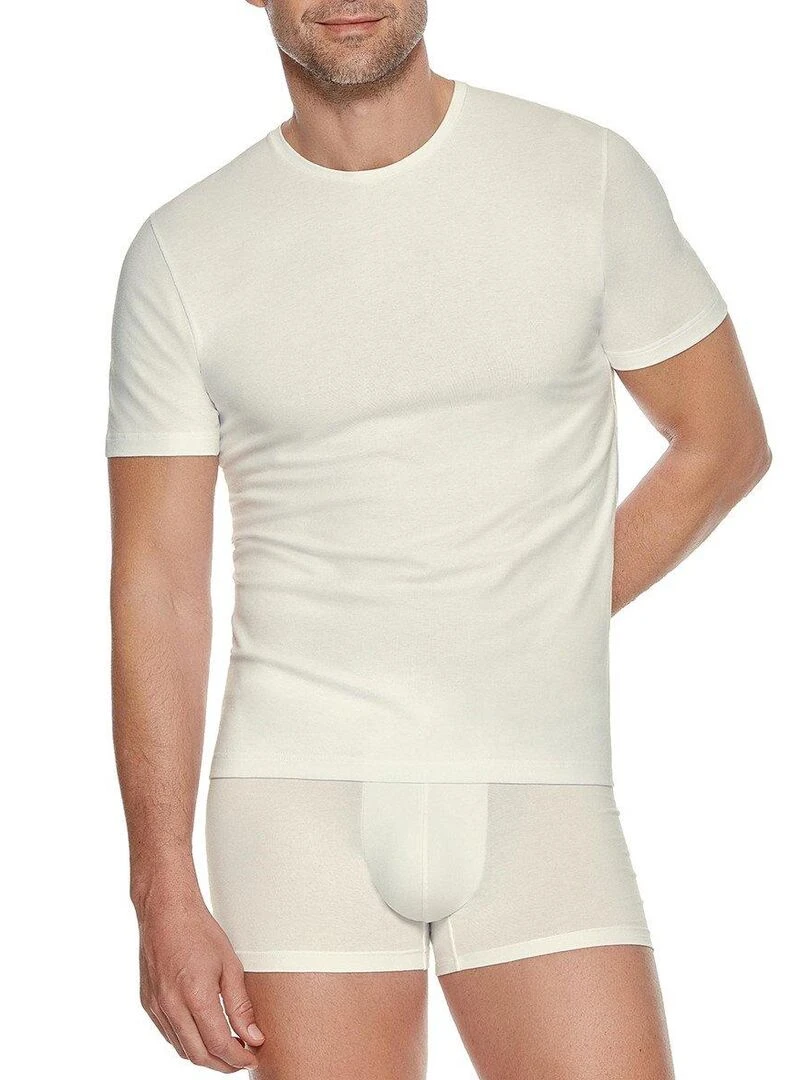 Tricot de peau en laine et lyocell Premium Wool Blanc