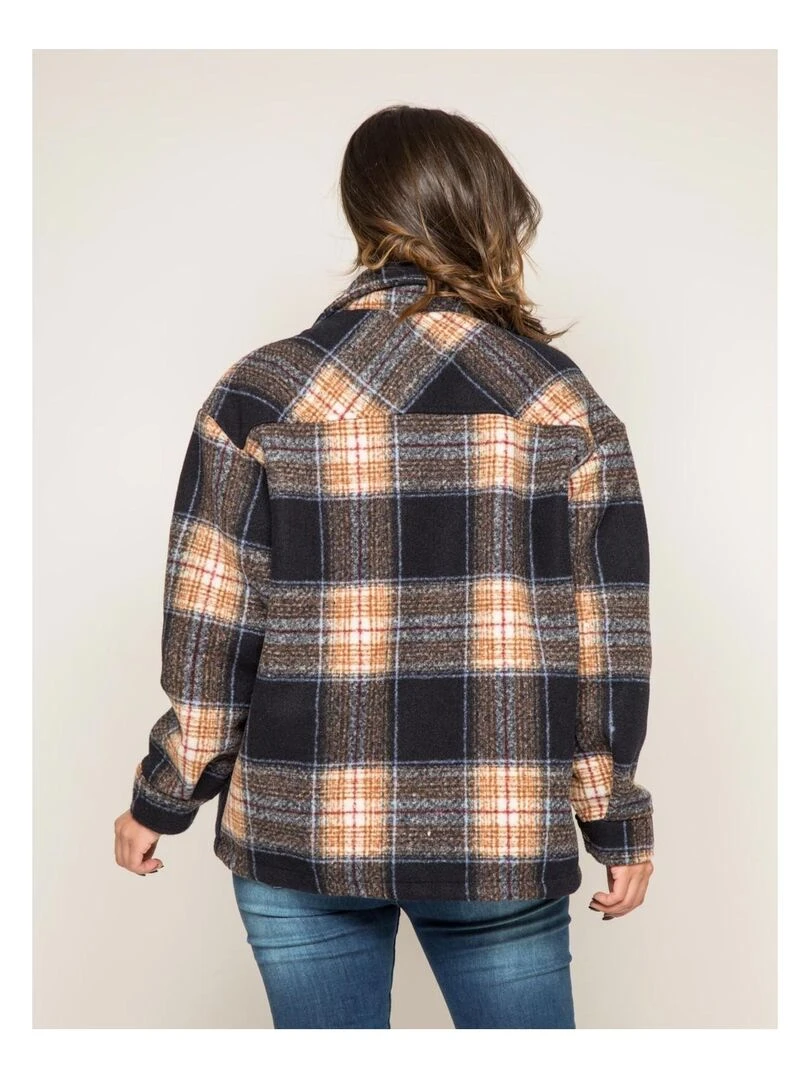 Manteau court carreaux URANI Bleu marine